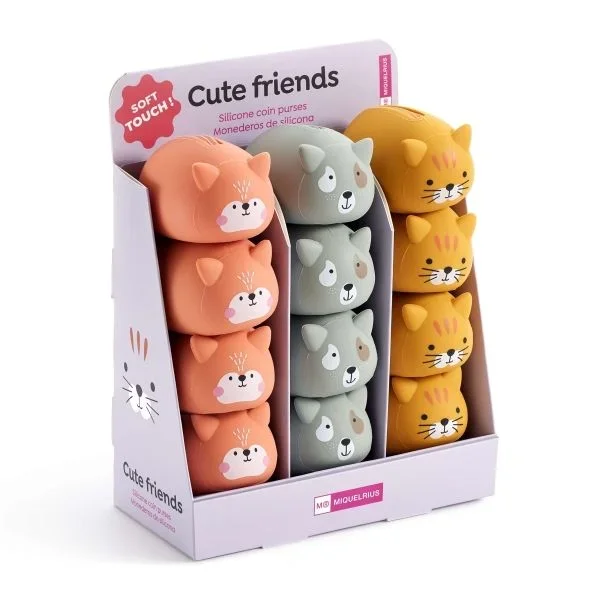 Miquel rius back2fun animales cute expositor con 12 monederos de silicona – 4 de cada modelo de animal – cierre con cremallera