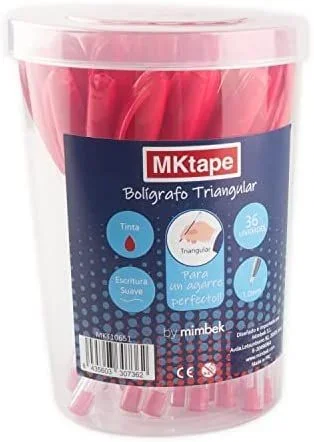 Mktape Pack de 36 Bolígrafos Triangulares con Capucha – Tinta Roja – Punta de 1 mm Recubierta de Plástico Resistente – Ideal para una Escritura Suave – Agarre Triangular y Ergonómico