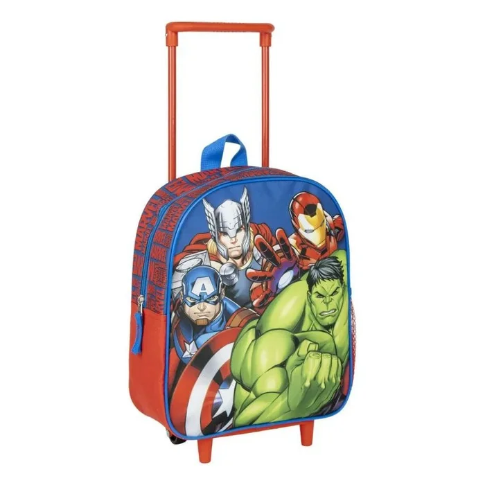 Mochila Escolar Estilo Trolley de Los Vengadores – Color Azul – 25x10x29 cm – Mochila de Carro Fabricada en Poliéster – Incluye Tacos Antideslizamiento – Producto Original Diseñado en España