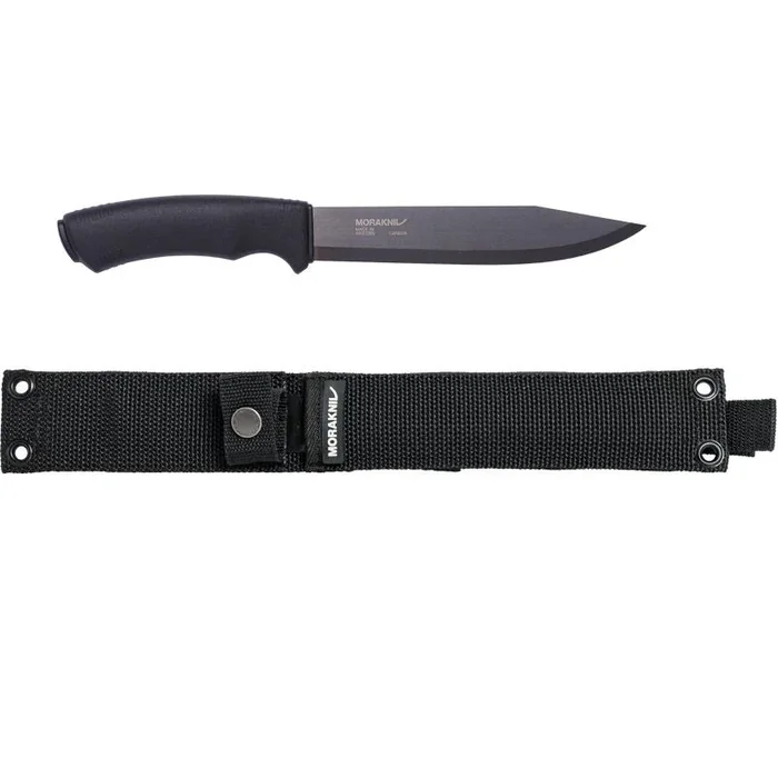Morakniv STE-12355 Cuchillo de Caza Pathfinder BlackBlade de hoja negra con alto contenido de carbono de 17 cm con, mango de Polipropileno en color negro. Incluye funda de nylon de color negro