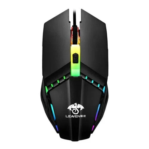 Mouse Mecánico Leaven 7 Keys 4000Dpi USB Cableado RGB para Computadora Oficina 1.5M (Negro)