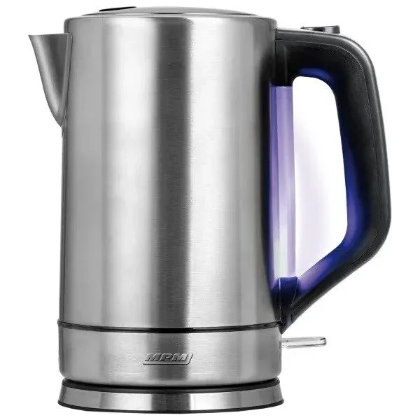MPM MCZ-121M Hervidor de agua de 1,7 L, carcasa de acero inoxidable, 2200 W, apertura automática de la tapa, indicador de nivel de agua iluminado azul, filtro intercambiable, acero