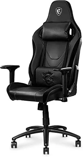 MSI MAG CH130X – Silla gaming negra, con cuero de fibra de carbono, estructura de acero de carbono, reposabrazos 2D ajustables, espuma integrada, almohadilla ergonómica para la cabeza