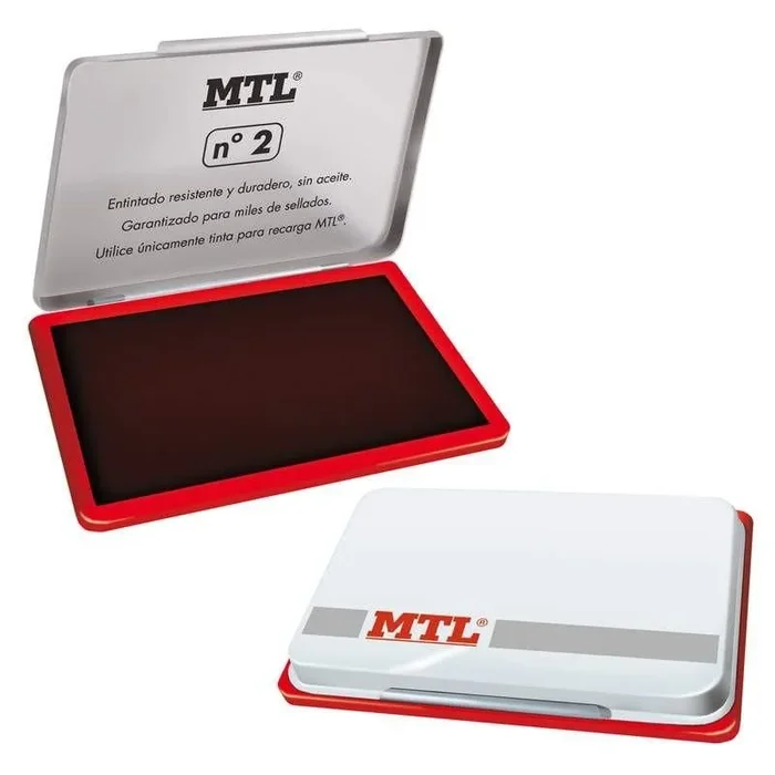 Mtl tampón metálico para sellado nº2 (122x84x14mm) con almohadilla entintada rojo