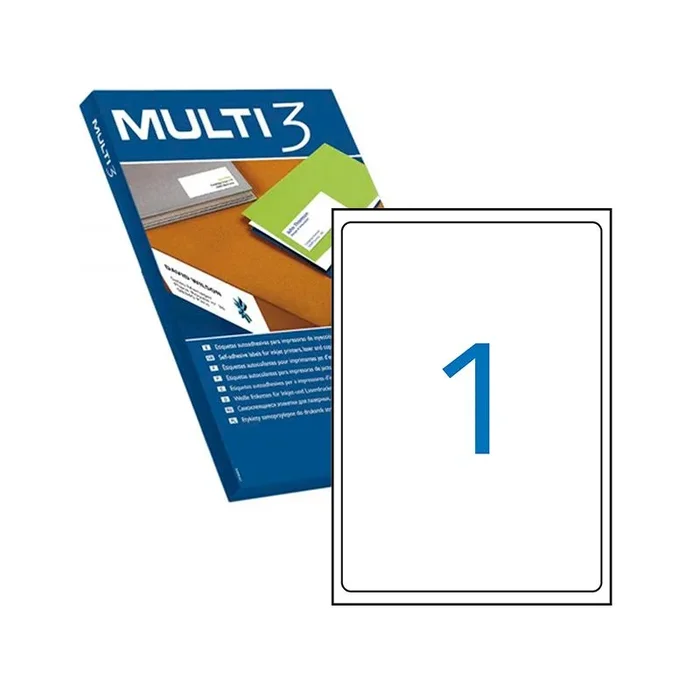 MULTI 3 10504 – Etiquetas adhesivas para impresión, inkjet laser y fotocopiadoras – Medida 199,6 x 289,1 mm, pack de 100 hojas