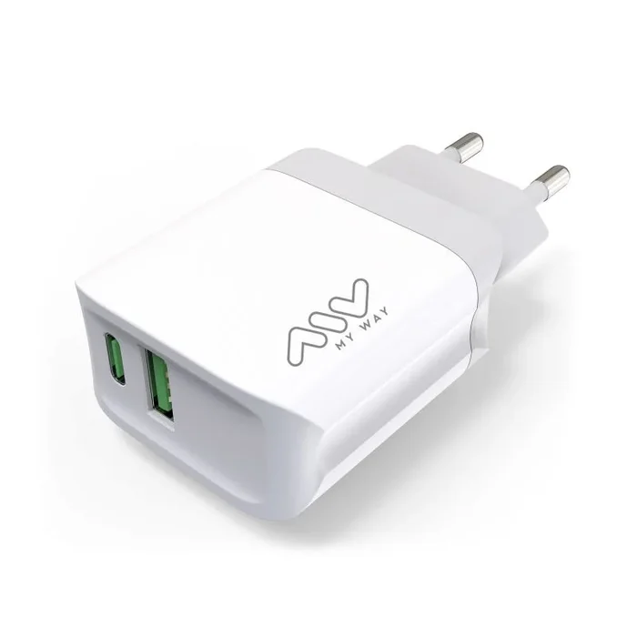 Myway transformador 1 usb qc 3.0 18w+1 tipo c pd 20w blanco
