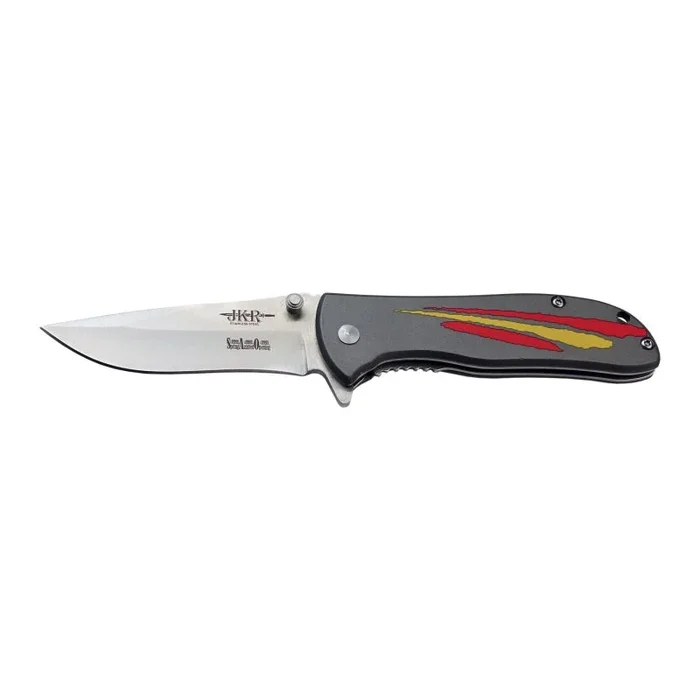 Navaja Apertura JKR, Hoja pavonada de Acero Inoxidable de 7 cm, Mango de Fibra con la bandera de España, JKR0697.