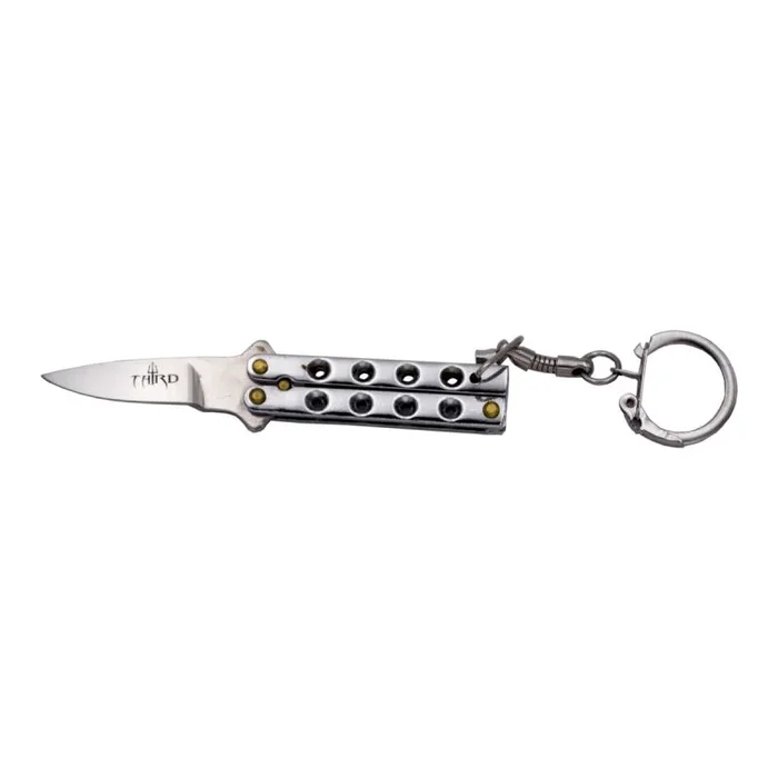 Navaja de abanico llavero Third 1015P Hoja de acero inox de 5 cm acabado plateado, mango Zamak de 4.4 cm