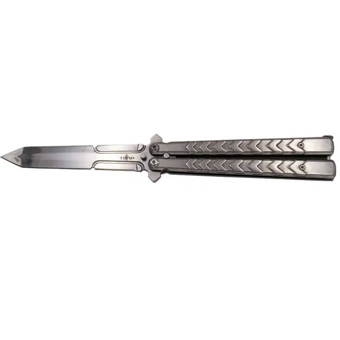 Navaja de abanico Third con hoja de acero 420 de 12.5 cm acabado en cromado, mango de acero acabado en cromado. Cierre con muelle K2813-1