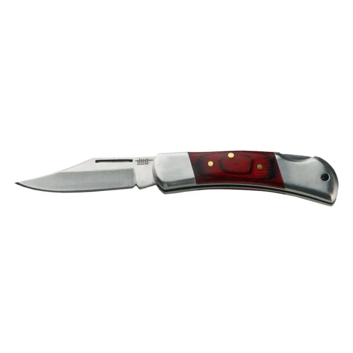 Navaja de bolsillo JKR con virola de acero inox, mango de madera roja, hoja de 5,2 cm, total 12,2 cm, JKR80