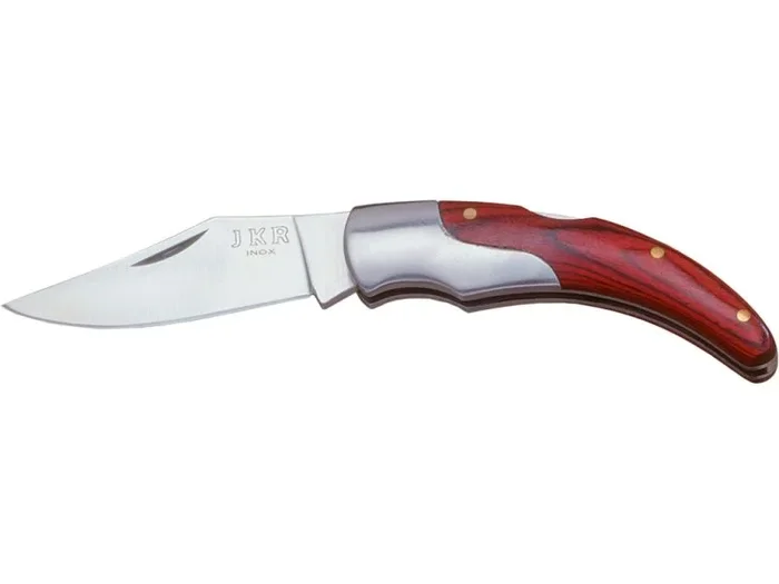 Navaja de bolsillo Joker con virola de acero inoxidable, Mango de madera roja y hoja de acero inox de 7 cm JKR0013