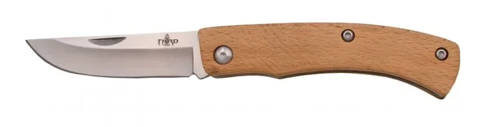 Navaja de carraca Third N24H con 4 saltos, mango de madera de haya, hoja de acero inox 420 de 8,5 cm acabada en satinado.