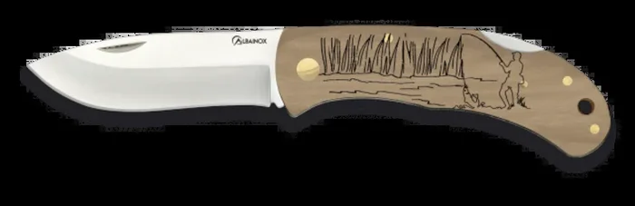 Navaja De Madera Decorada Pesca Con Mango De Madera Natural Y Hoja De Acero Inox 7.6 Cm 19474gr536
