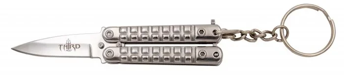 Navaja Llave Mariposa Third K0102B, navaja compacta de acero inoxidable, ideal para llavero, hoja de 4,1 cm con acabado en brillo espejo, mango con textura de granada, color brillante