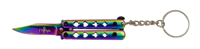 Navaja Llavero Mariposa Third K0100W – Hoja de 4,1 cm Titanio Rainbow Brillante, Mango con Símbolos de Póker, Diseño Compacto y Elegante – Ref. K0100W