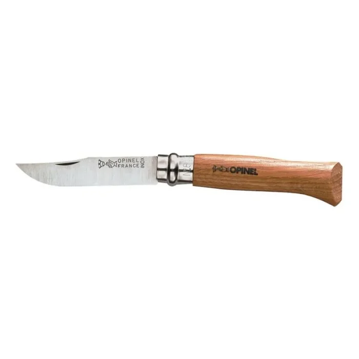 Navaja Opinel Nº 08 con mango roble, hoja de acero inoxidable de 8.5 cms, virola aluminio, sistema Virolock, 000647