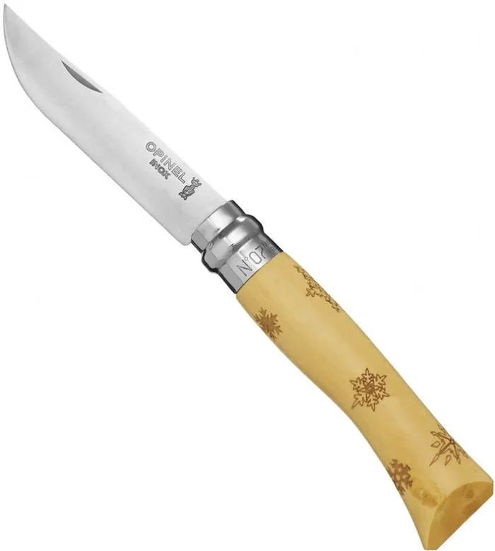 Navaja Opinel Nº07 Naturaleza diseño de Nieve, mango de 10 cm de madera boj, hoja de 8 cm de acero inoxidable, 001553