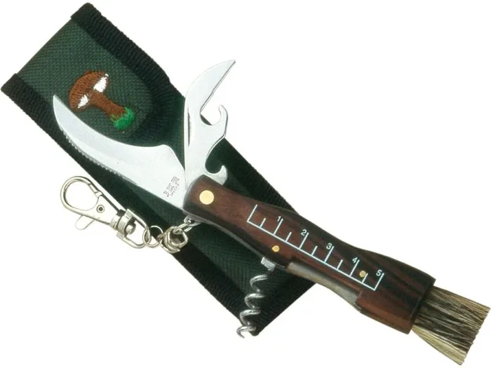 Navaja para setas puÑo madera con sacacorchos hoja de 5,5 cm con funda nylon Joker