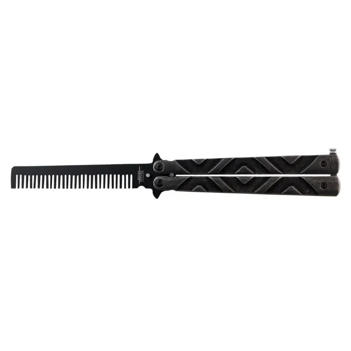 Navaja Peine JKR690, hoja pavonada de acero inox de 9,8 cm, largo total 22 cm, color negro, sin filo.