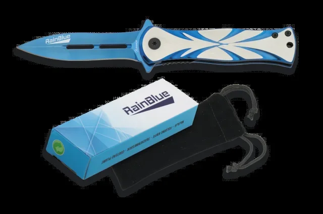 Navaja Rainblue, apertura FOS, hoja de acero inox de 8 cm, con clip