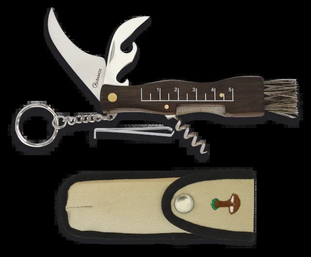 Navaja Setera Martínez Albainox con Mango de Madera y Hoja de Acero Inox de 6.5 cm con. Incluye llavero, sacacorchos, abridor, pinza, brocha y Funda de Nylon acolchada 10592
