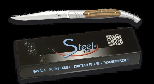 Navaja Steel 440 con Mango de Madera, virola de acero inox, Hoja de 6 cm de Acero Inoxidable, en Caja Regalo 19681