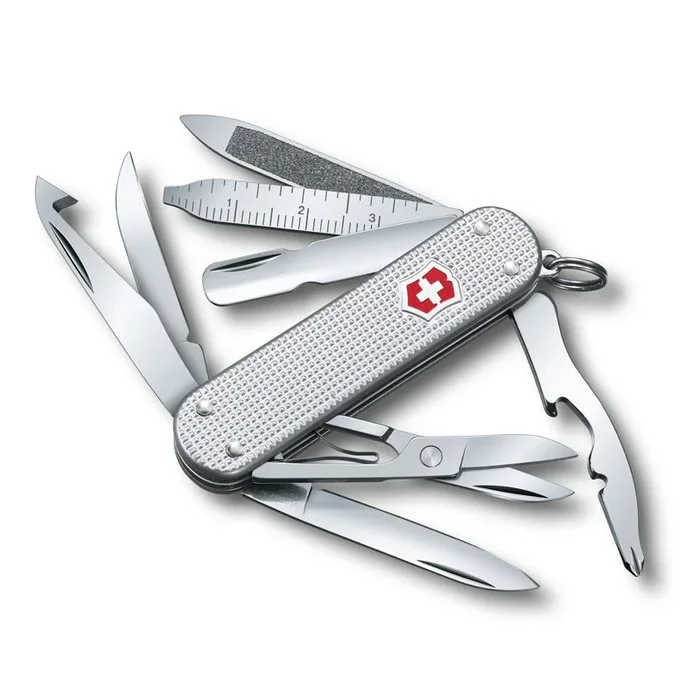Navaja suiza de bolsillo Victorinox Mini Champ con cachas Alox pequeña 0.6381 con 15 funciones, incluye pela naranjas y saca cutículas