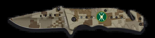 Navaja táctica Albainox, mango de fibra engomada, hoja de 8,6 cm de acero inox, apertura FOS, color camo arena, 18402AGR1035