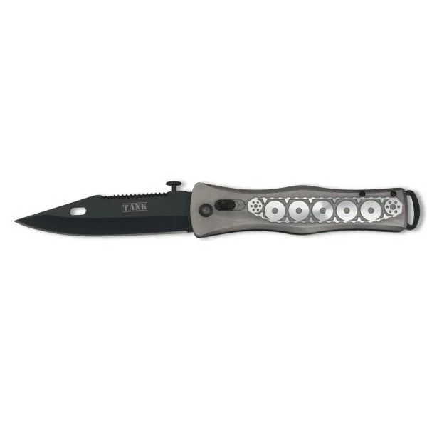 Navaja Táctica Modelo Tank Martinez Albainox con Mango de Aluminio y Hoja de Acero Inox de 12.7 cm. Incluye Clip y caja a color 19209