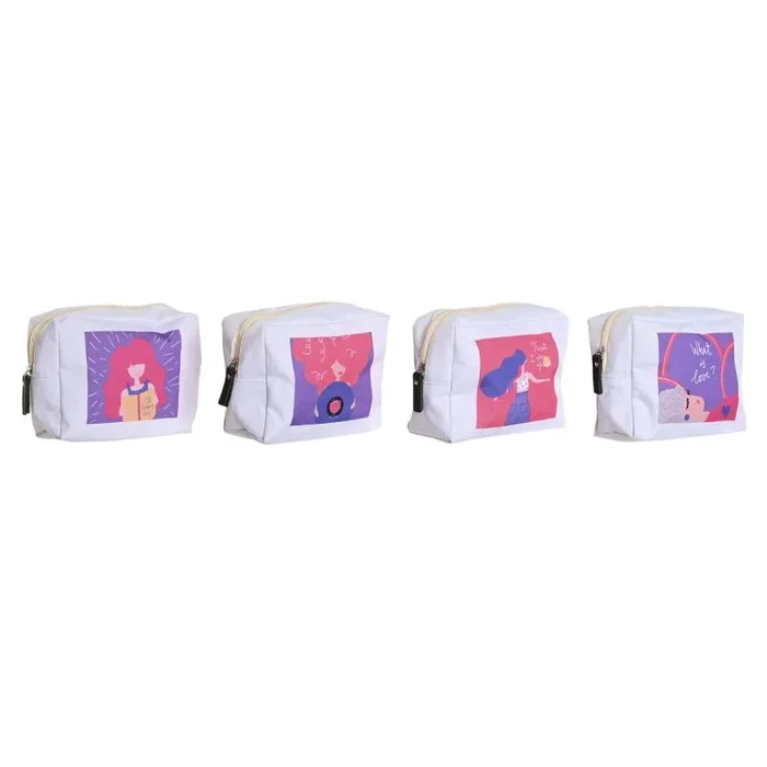 Neceser de viaje dkd home decor blanco polialgodon 15 x 6 x 12 cm (4 unidades)