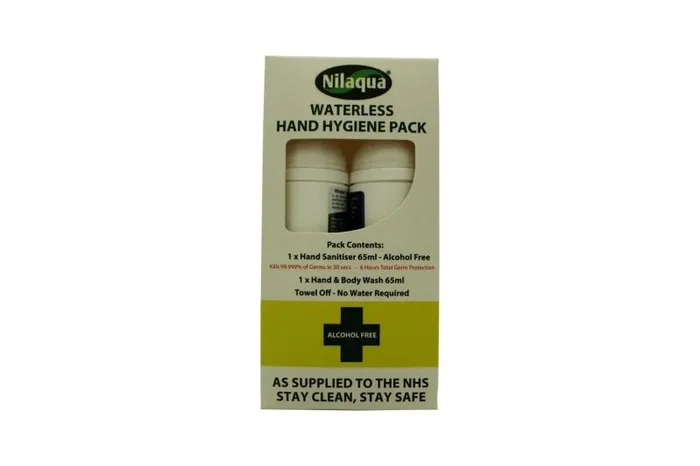Nilaqua Waterless Hand Hygiene Pack 2 Piece Gift Set: Hand Sanitiser 65ml – Hand & Body Wash 65ml