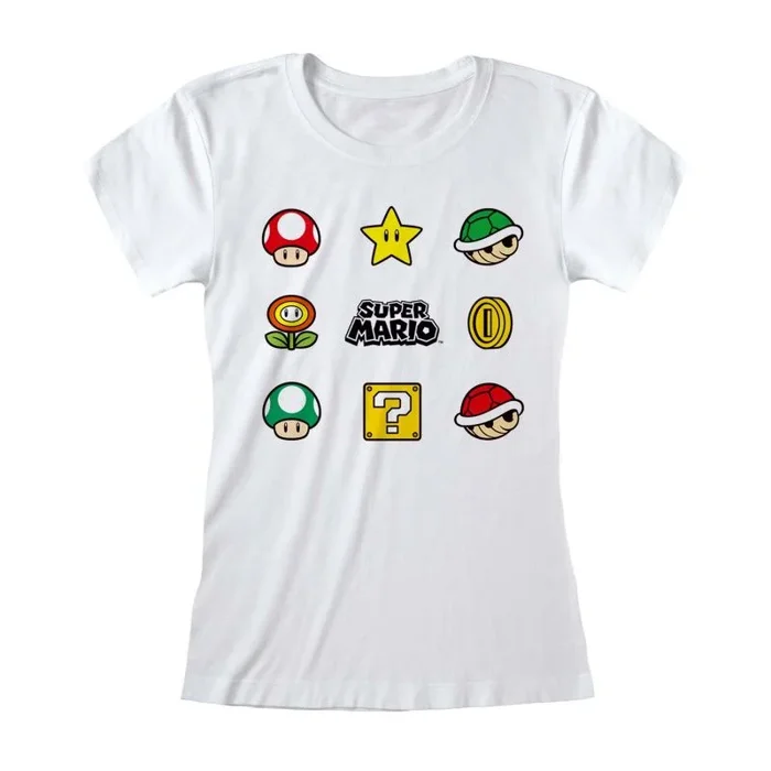 Nintendo super mario – items (womens white fitted t-shirt) ex large