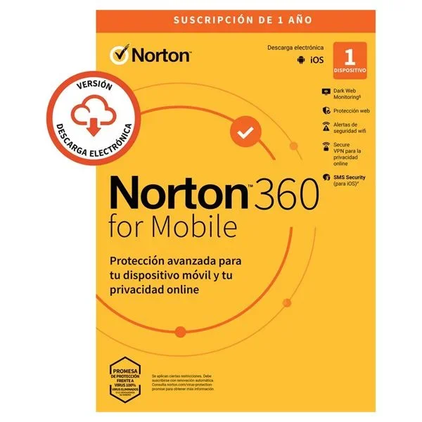 NORTON 360 MOBILE PORTUGUES 1 USER 1 DEVICE 12MO BOX