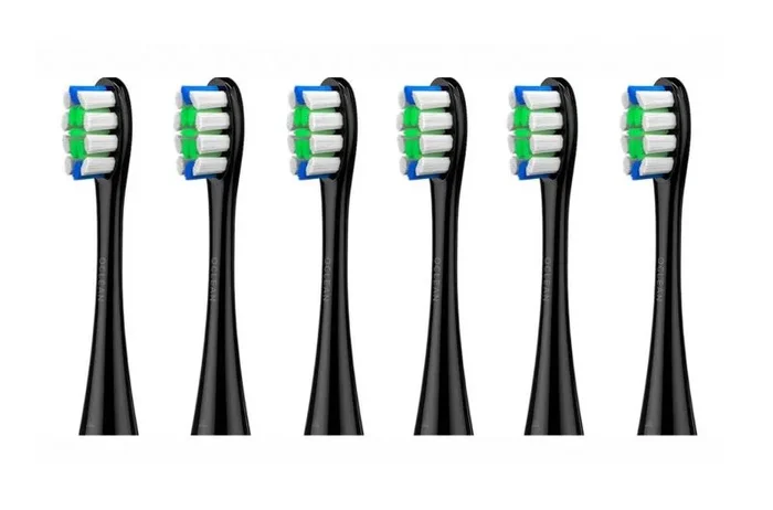 Oclean recambio cepillo, Cabezaleles oclean 6 piezas, Adpto para todos oclean cepillos eléctricos para adultos, Cerdas DuPont™ certificadas por la FDA, Cabezal del cepillo en forma de W, Negro, B06
