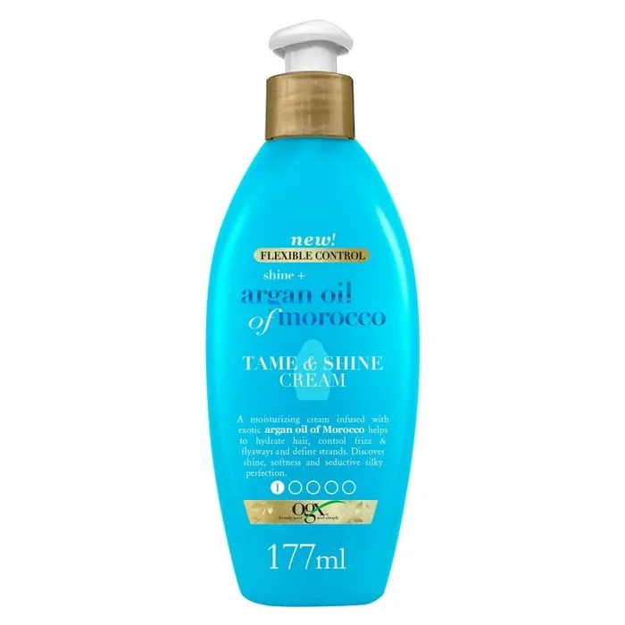 OGX Aceite de Argán de Marruecos, crema para peinar y dar brillo, pelo radiante, suave, brillante, 177 ml