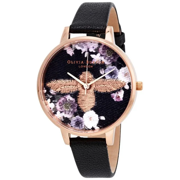 Olivia Burton Reloj Analógico de Cuarzo para Mujer con Correa en Piel Negro – OB16EM02