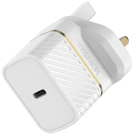 OtterBox UK Cargador de pared USB-C PD 20W, Cargador de carga rápida para Smartphones y Tablets, resistente a caídas, Rugerizado, Ultra Duradero, Blanco