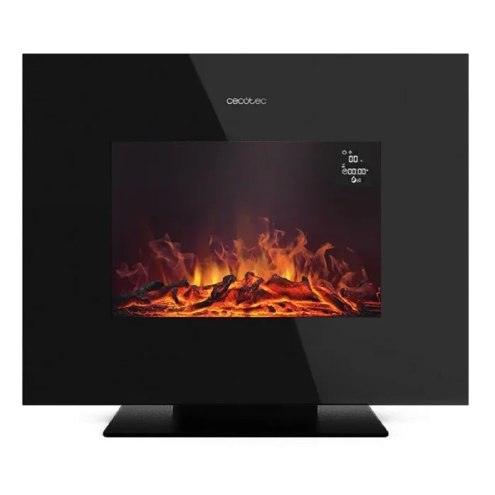 OUTLET Chimenea eléctrica decorativa de 26” con máxima potencia de 2000 W. Dos intensidades 1000 W y 2000 W. Mando a distancia. Panel plano de cristal templado. Llama independiente y ajustable.