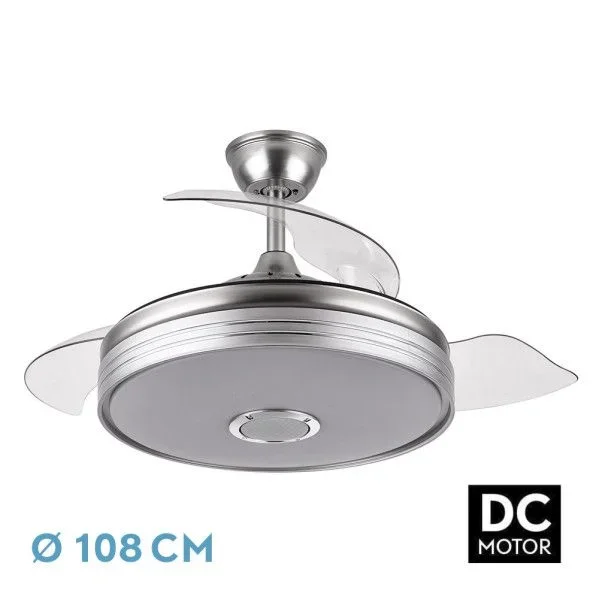 OUTLET FABRILAMP Ventilador DC 72W, 6120 lm, Bluetooth, 3 aspas, 6 posiciones de velocidad, ideal para refrescar y mejorar la circulación del aire en interiores.