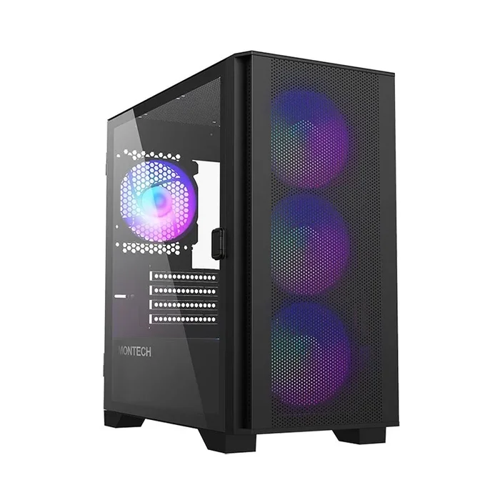 OUTLET Montech Air 100 ARGB Micro-ATX Torre con Cuatro Ventiladores ARGB preinstalados, diseño Ultra Minimalista, Panel Frontal de Malla Fina, Alto Flujo de Aire, Vidrio Templado Giratorio Lateral único,