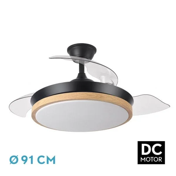 OUTLET Ventilador dc evros negro/hay 72w 6120lm 91d 3aspas desplegables 3000-4000-6000k remoto, temporizador, memoria