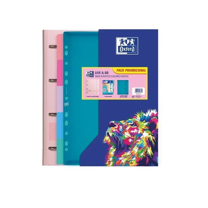 Oxford carpeta anillas europeanbinder live&go 4x35mm c/recambio a4+ 5x5mm t/plástico c/surtidos pastel