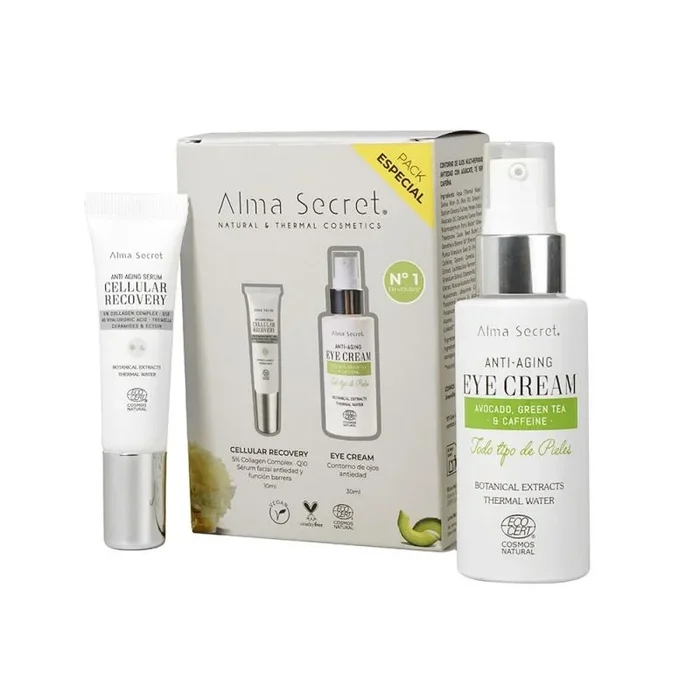 Pack Cofre Skin Care: Crema Contorno de Ojos de Aguacate, Té Verde y Cafeína + Serum Facial Antiedad Cellular Recovery, Contorno de Ojos y Serum Facial para Todo Tipo de Pieles ECOCERT COSMOS NATURAL