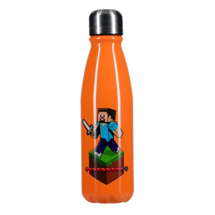 Paladone – Botella de agua reutilizable de aluminio con tapa de rosca, 600 ml, con licencia oficial de Minecraft para gaming, viajes, escuela y oficina