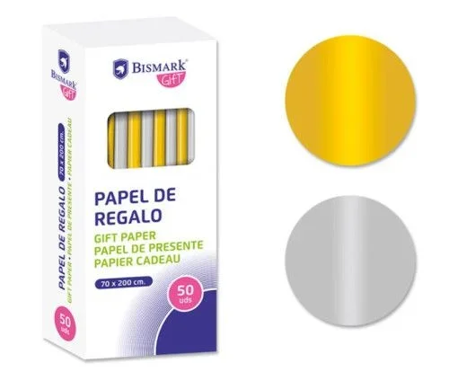 Papel de regalo liso oro/plata 70×200 bismark 330276