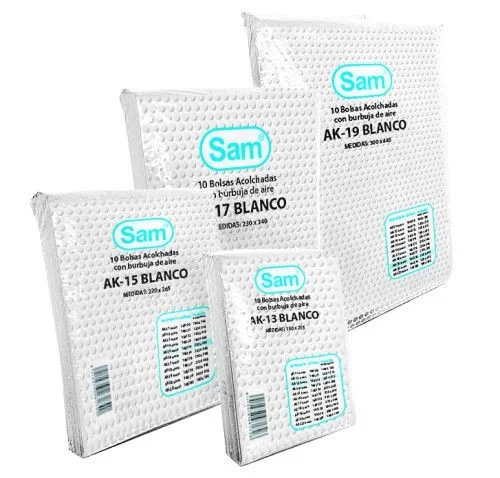 Paquete 10 bolsas air bag autoadhesiva acolchada ak-17 blanco medida interior 230×340 sam 146176