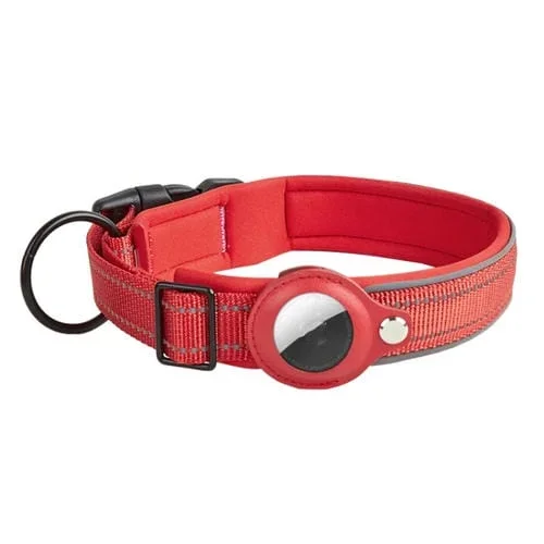 Para Collar de Perro AirTag Tracker Reflectante con Forro de Neopreno Tamaño M (Rojo)
