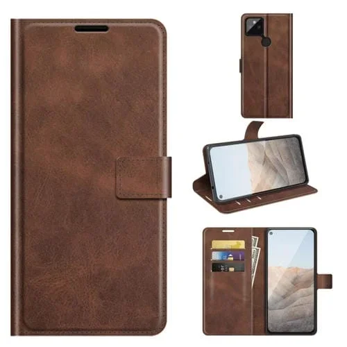 Para Google Pixel 5A Retro Becerro Patrón Hebilla Funda de cuero Horizontal Flip Funda con soporte y ranuras para tarjetas (marrón oscuro)