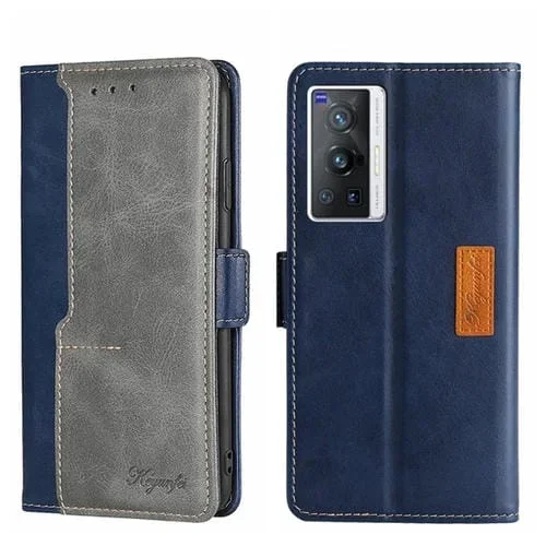 Para la Caja de Teléfono de Cuero de Hebilla Lateral de Color Vivo X70 Pro Contrast (Azul + Gris)