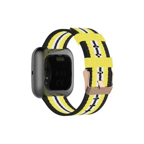 Para la Correa de Reloj de Lona Fitbit Versa (Amarillo Negro)